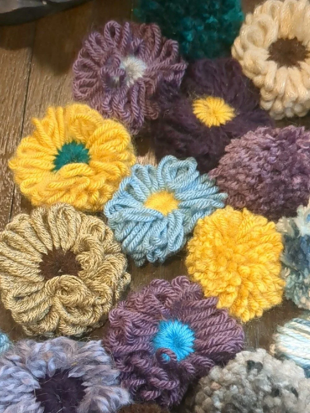 22 Handmade Multicolor Yarn Pom-Pom and Flower Accents - Home Accents
